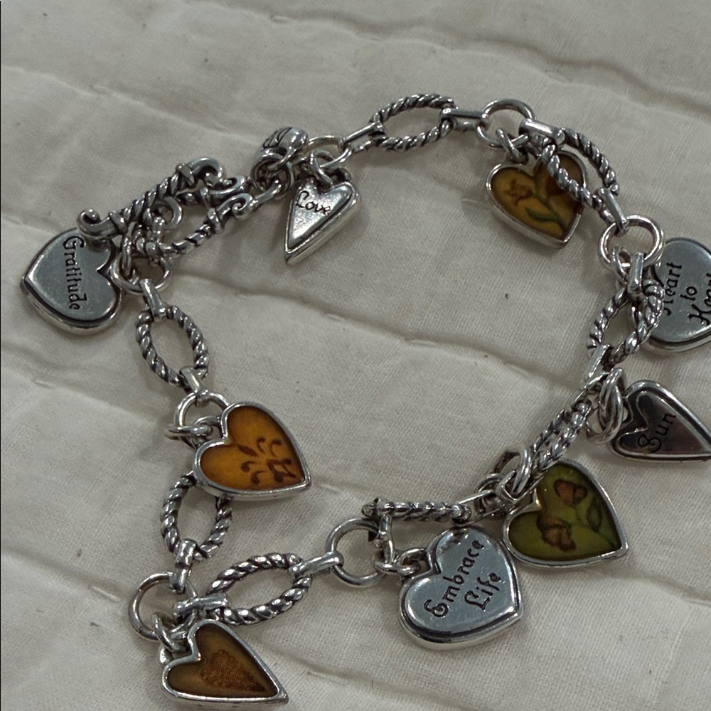 Brighton Silver Heart Charm Bracelet with Yellow Enamel Accents - Picture 6 of 6